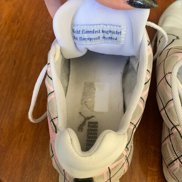 Puma - Future Cat Low White and Pink Plaid Leather Runners - Picture 5 of 8